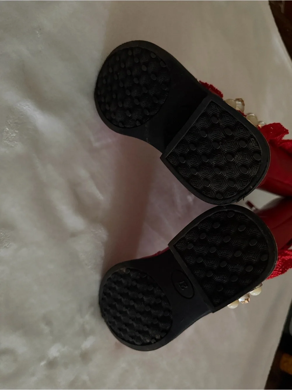 Girls Red Pearl Accent Mid-Calf Boots